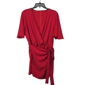 Unbranded Women's Size XL Faux Wrap Romper Dress Red Summer Short-Sleeve